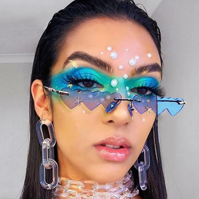 

Очки Солнечные Женские 2021 Small Rimless Sunglasses Women Luxury Fashion Heart Unique For Outdoor Party Очки Декоративные