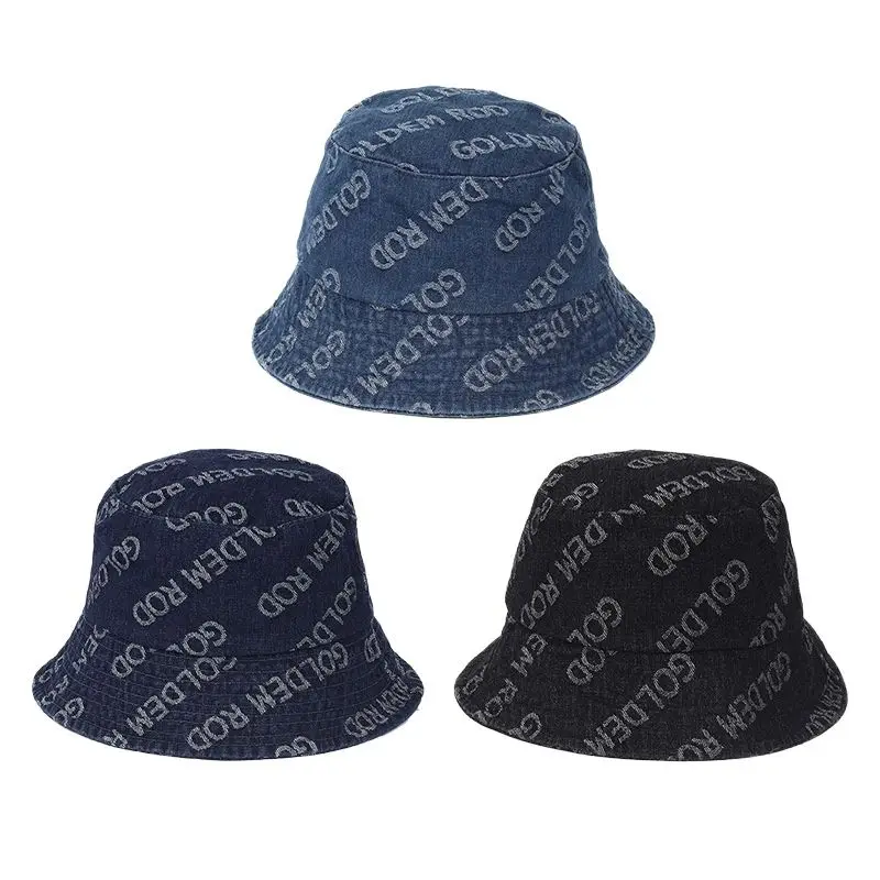 

Women's Cotton Wased Denim Bucket Hat Vintage adult Leisure Sport Hip hop Letter printed Fisherman hats Caps Panama Gorros