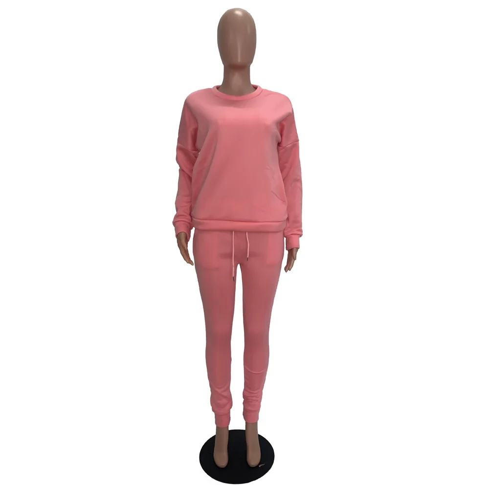 

Black/pink/rose Red O Neck Long Sleeve Sweatshirt Top and Sport Sweatpant Casual 2 Piece Set Tracksuit for Women Active Wear