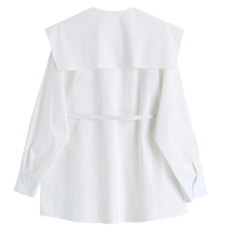 

[EAM] Women Temperament Big Size White Blouse New Peter Pan Collar Long Sleeve Loose Shirt Fashion Spring Autumn 2021 1DD4852