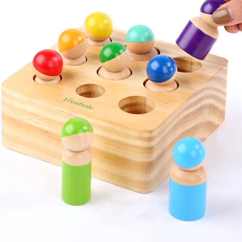 

Wooden Rainbow Montessori Toys 9 Friends Peg Dolls Bodies Baby Colorful Socket Cylinder Kids Educational Montessori Materials