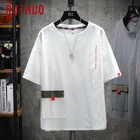 Однотонная мужская футболка RUIHUO, модная уличная одежда, 2022, белая футболка в стиле хип-хоп, Мужская футболка, японская одежда, мужская искусственная кожа