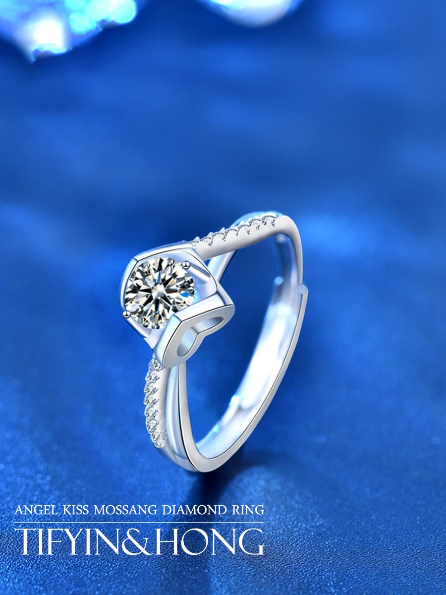 

100% Mozanstone Angel Kiss Ring 50 points High Quality Artificially Made S925 Silver Wedding Engagement Couple Gift Jewelry