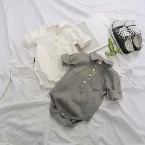 

Baby Summer Clothing Infant Baby Boy Gentleman Solid Formal Bodysuit Short Sleeve Turn Down Collar Shirts Jumpsuit Set