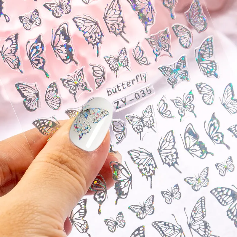 

1pcs 3D Nail Sticker Laser Gold Leaf Coconut Tree Leaf Pattern Adhesive Transfer Sticker Shiny DIY stickers for nails