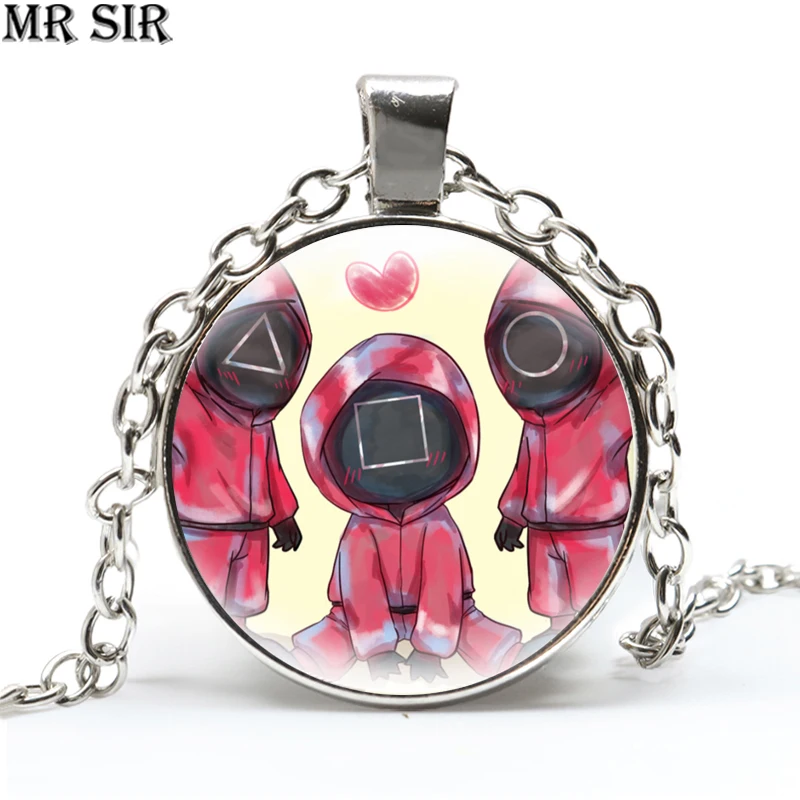 

Hot Game Necklace for Men Women Triangle Square Circle Mask Glass Cabochon Pendant Chokers TV Series Necklaces Kpop Jewelry Gift