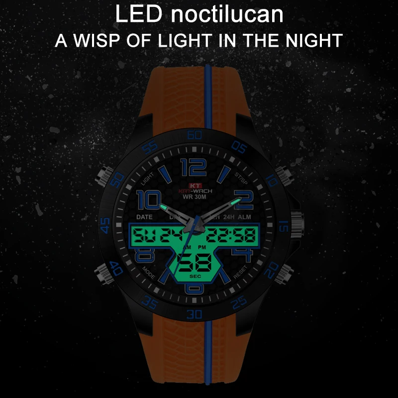 KAT-WACH men male Sports Electronic Waterproof Watch Multifunction LED Luminous Silicone Stopwatch Timing Alarm Calendar | Наручные часы