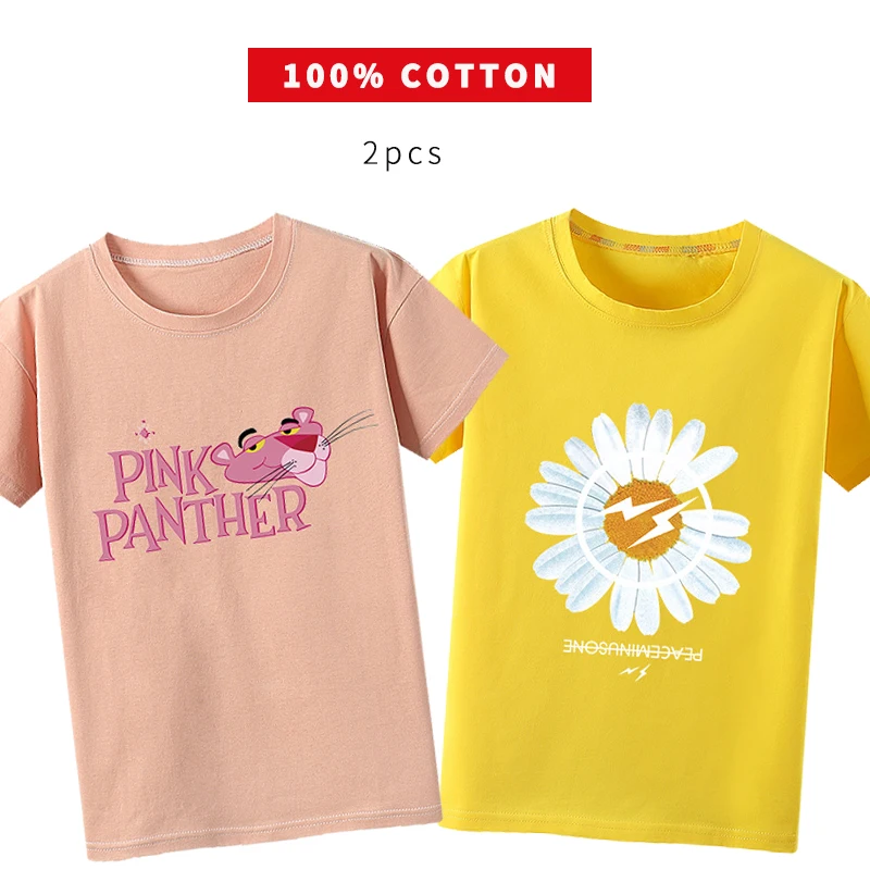 

2021 Summer Fashion New Children's Short Sleeve Cotton Soft Skin T-Shirt Half Sleeve Girl's Clothing Big Girl Exquisite Pattern