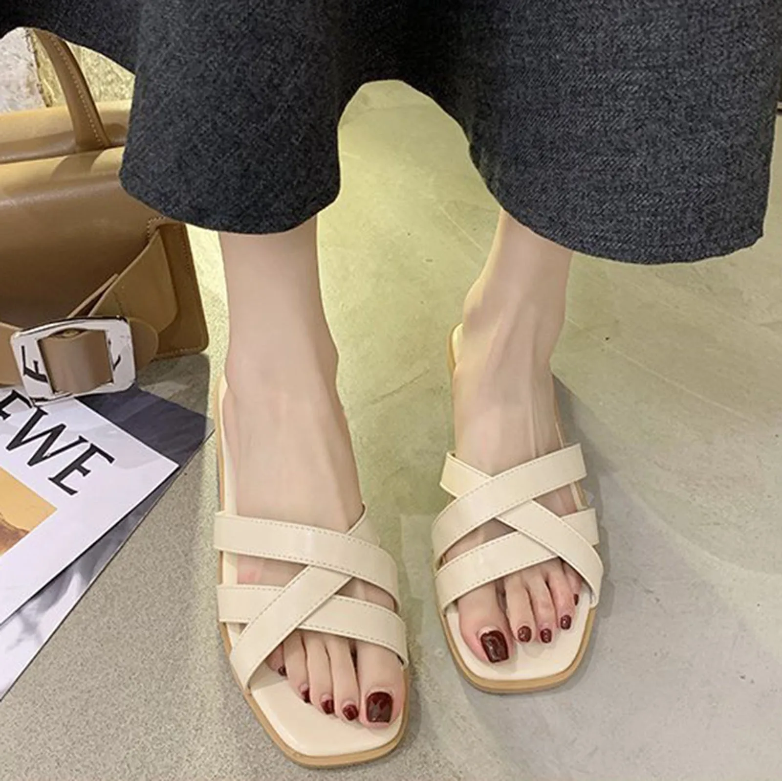 

Women's Comfortable Leather Printed Flat Casual Peas Shoes Loafers Walking Shoes Casual Slipper Shoes Summer Women Chaussure