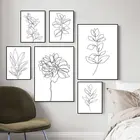 Скандинавская Минималистичная линия, абстрактная Настенная картина с растениями, Картина на холсте с цветами, плакаты и принты для декора гостиной HD3144