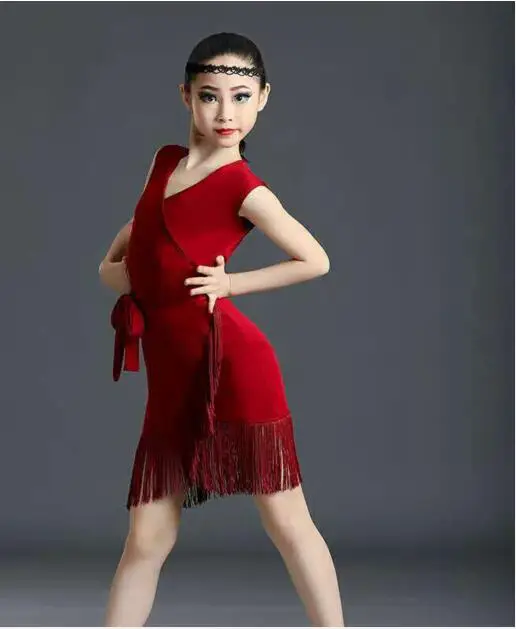 

1pcs/lot Children Latin Dance Dress Tassel Dance Dress Fringed Tango Salsa Ballroom Kids Dress for Girls Costume Competition