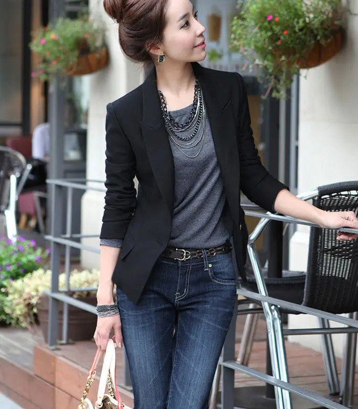 

New Fashion Women Blazer Jacket Suit Casual Black Coat Single Button Slim Outerwear Woman Blaser Feminino Female S-3XL