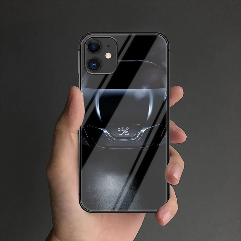 

Car Peugeots Phone Tempered Glass Case Cover For IPhone 6 6S 7 8 11 12 X Xr Xs Se 2020 Pro Max Plus Mini Black Soft Phone case
