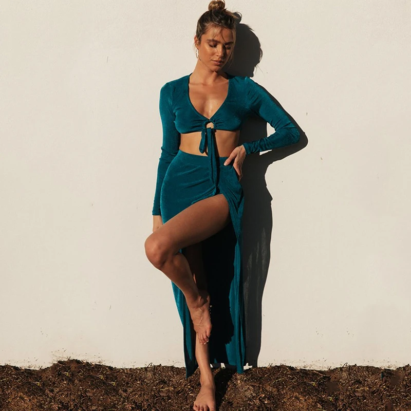 

Женский бархатный комплект с длинным рукавом, винтажное облегающее Платье макси с длинным рукавом, элегантный ажурный костюм для осени и зи...