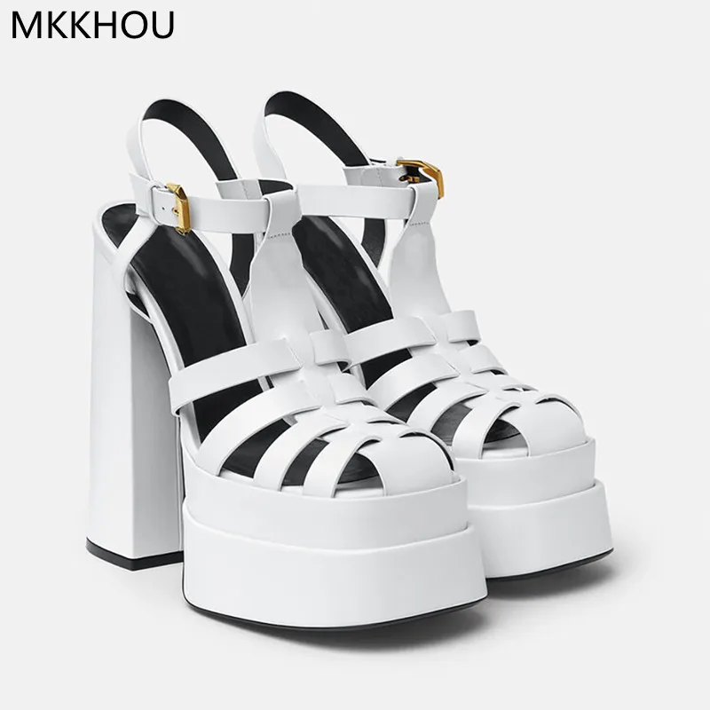 

MKKHOU Fashion Sandals Women's New White Pumps Double Layer Platform Shoes 14 cm Super High Heels Summer All-match Sandals