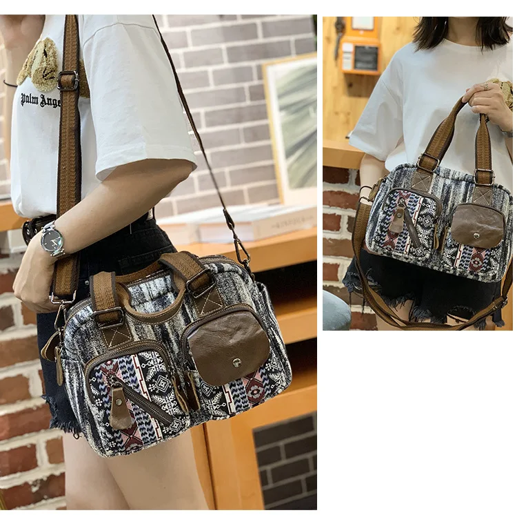 

Women Boho Chic Multi-pockets Messenger Bag 2021 Female Bohemian Tribal Style Casual Daily Quality Desinger Farbic Crossbody Bag