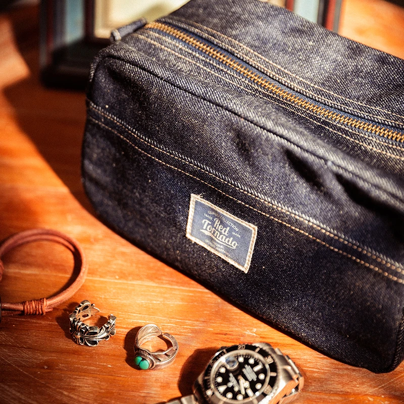 

LQD-0005 Red Ear Denim Fabric Retro Travel Storage Bag Clutch Bag Toilet Bag Cosmetic Bag