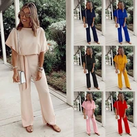 women sashes summer jumpsuit casual rompers overalls for female women jumpsuits with short sleeves