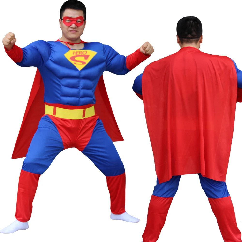 

Halloween Costume Adult Children Super Heroes Muscle With Cape Mask Cosplay Purim For Kids Party Christmas Dress