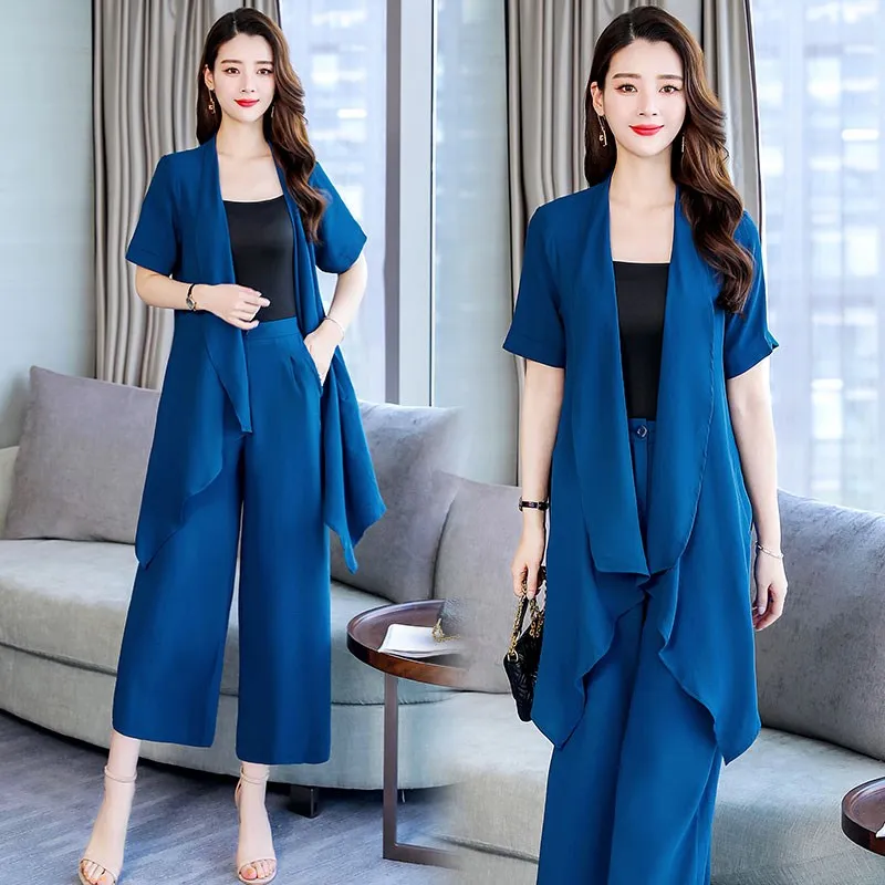 

Middle Aged Women Two Piece Outfits Summer Ensemble Femme 2 Pieces Pantalon Womens Matching Set Year-old Female Costume