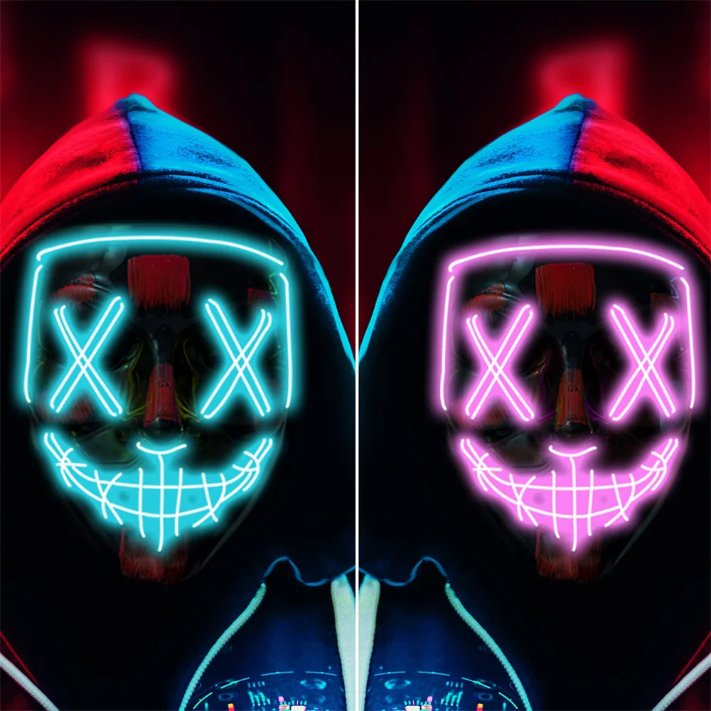 Маска для Хэллоуина маскарадные маски светодиодная маска неоновая ярсветильник