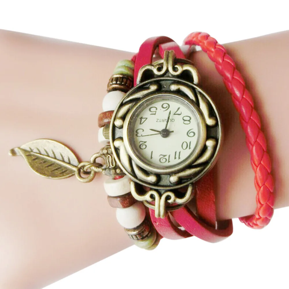 

Hot Fast 2021 Women Children Retro Leatherwinding Bracelet Leaf Pendant Watch Quartz Wrist Watches Women Valentine Gift Luxury#2