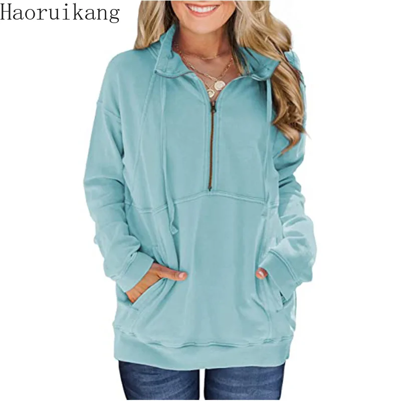 Женский пуловер с капюшоном осенняя свободная толстовка карманом кенгуру