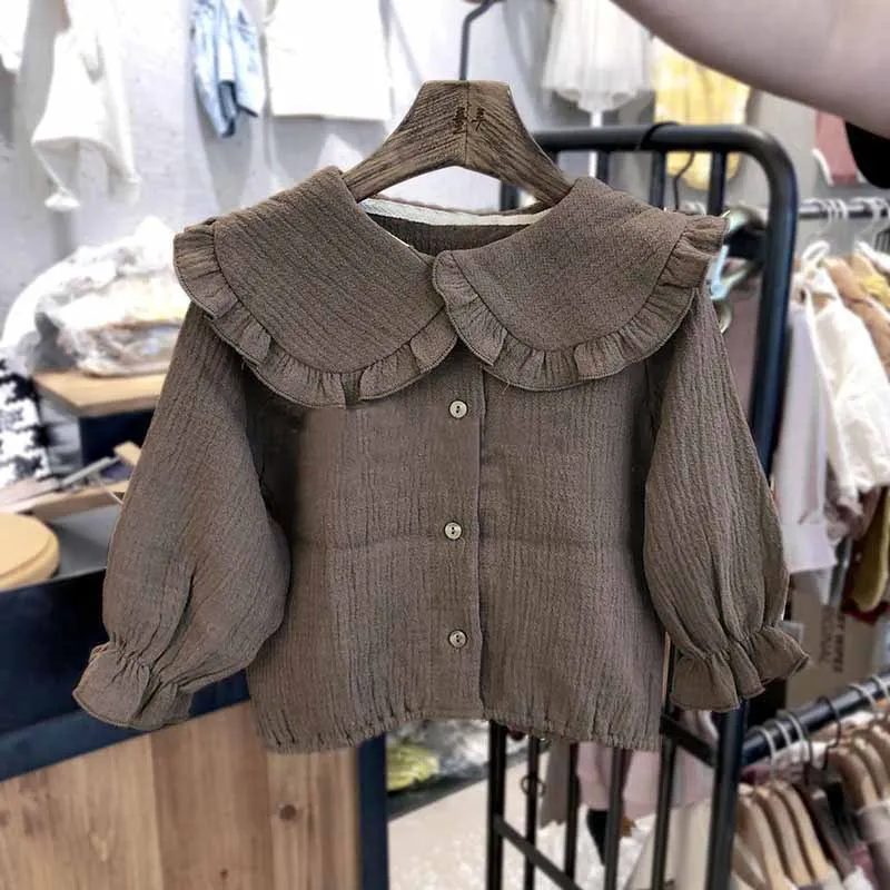 WLG/весенне-осенние рубашки для девочек детские однотонные Бежевые Коричневые с