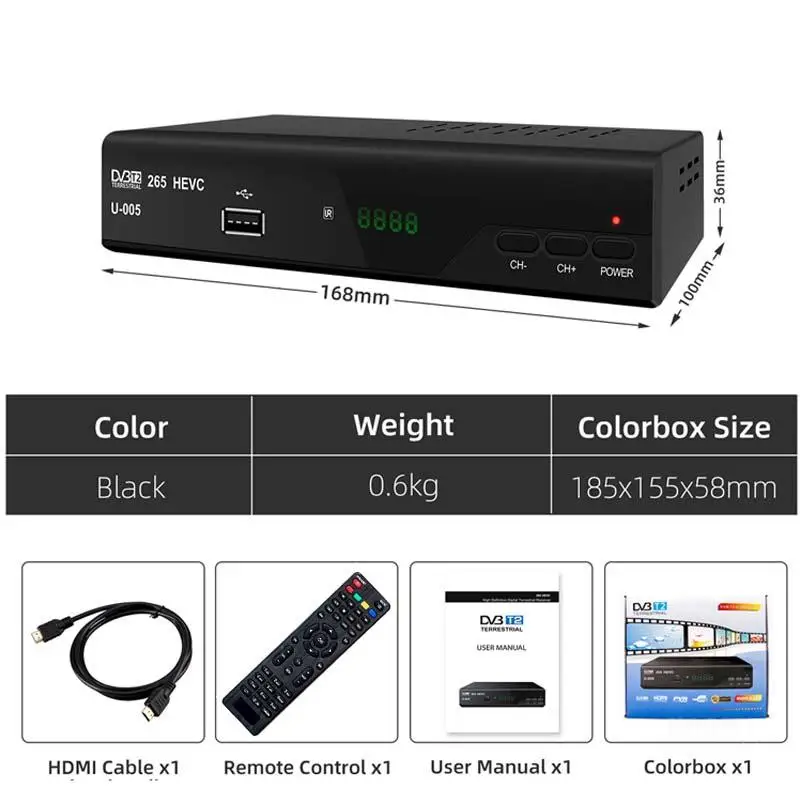 H.265 HEVC DVB-T2 Europe EAC3 Plus декодер тюнер DVB T2 265 цифровой ТВ наземный вещательный