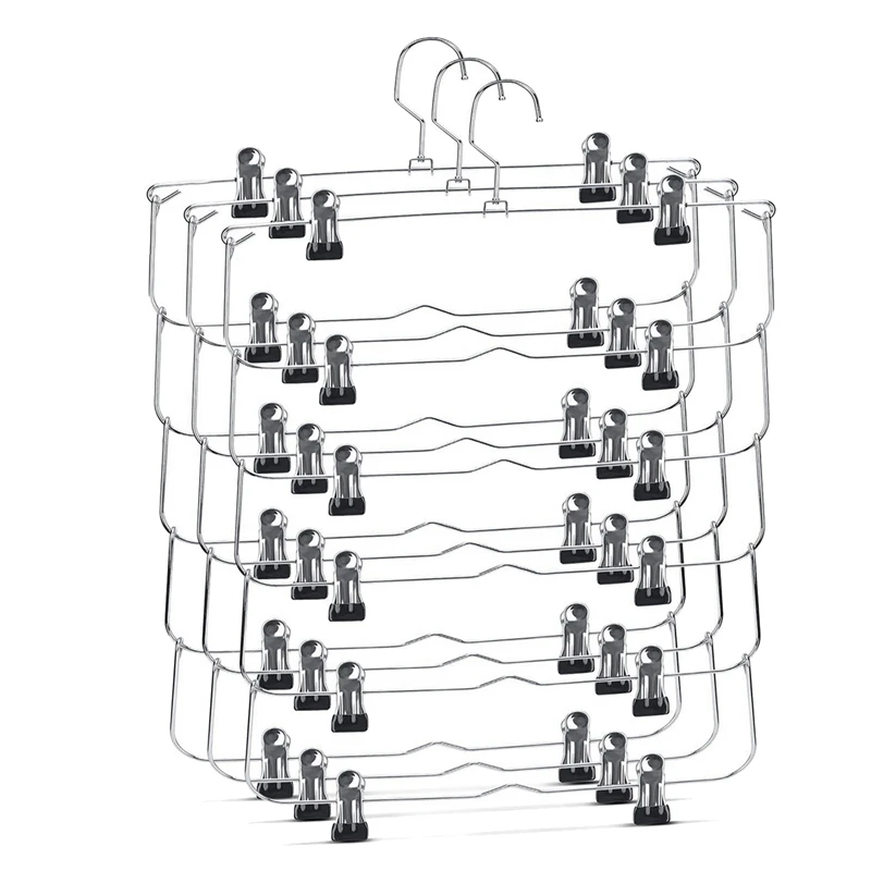 6 Tier юбка брюки шорты вешалки с регулируемыми зажимами Экономия пространства без