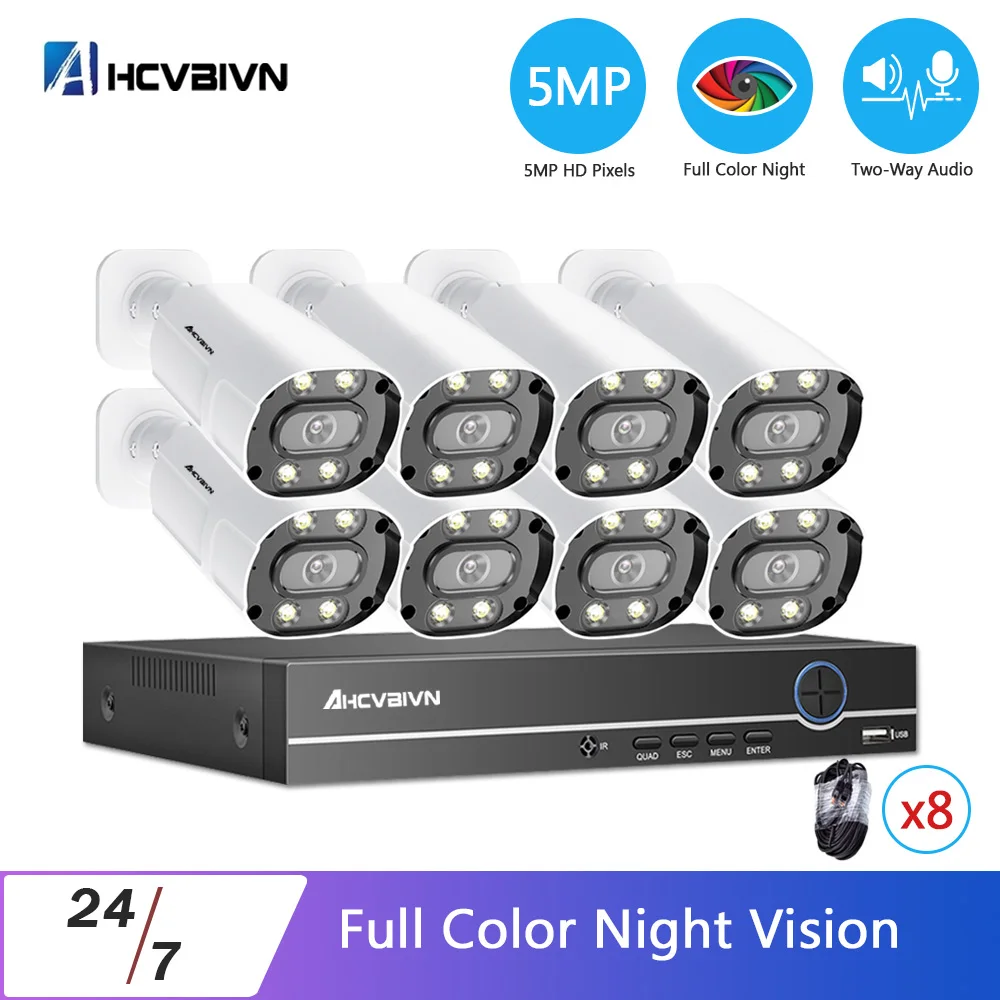 

8CH 5MP NVR Kit POE Security Camera System Outdoor Waterproof 5MP Two-way Audio IP Camera IR-Cut CCTV Video Surveillance System
