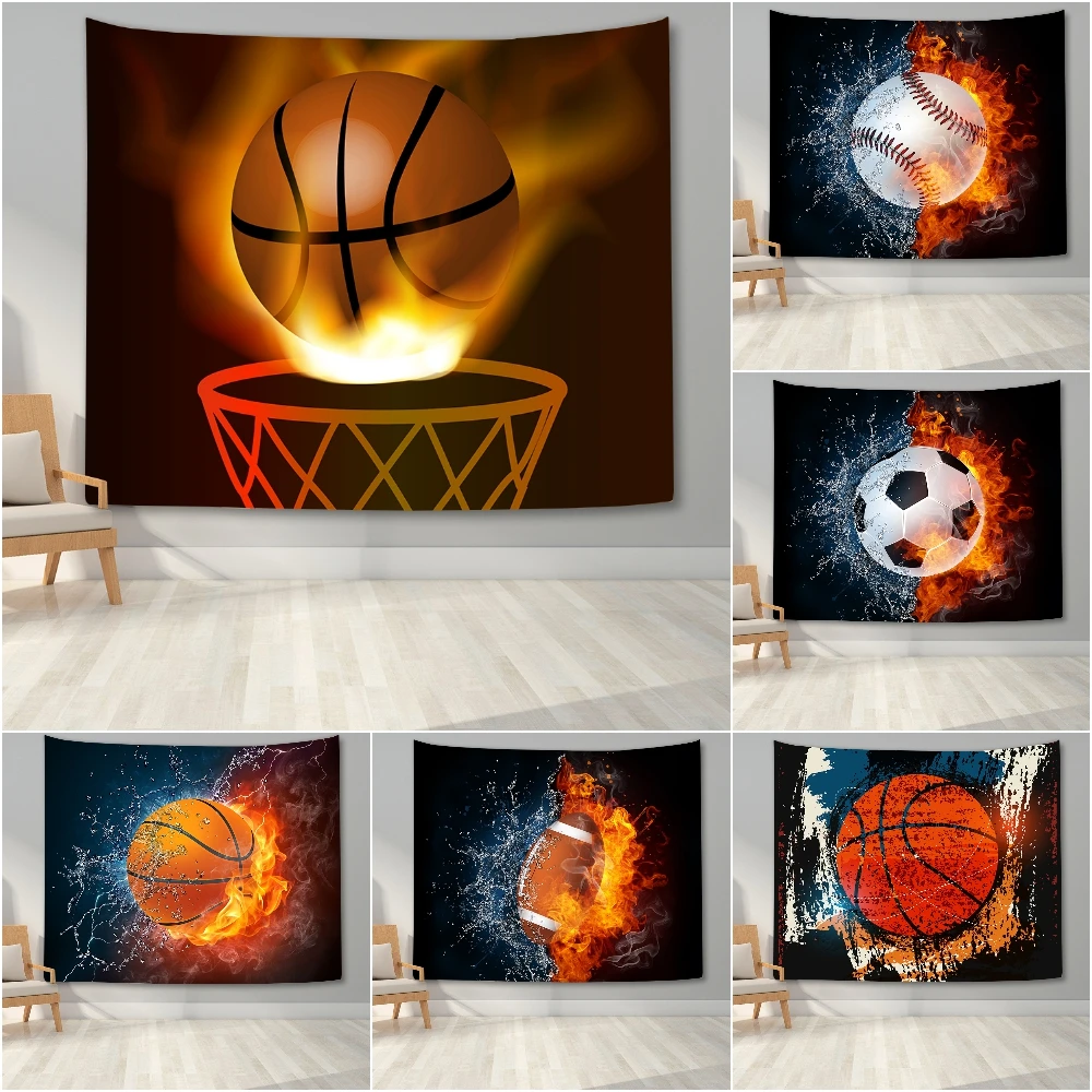 

3D Basketball Tapestry Wall Hanging Sport Theme Tapestries Wall Hanging Blanket For Boys Bedroom Living Room Home Decor