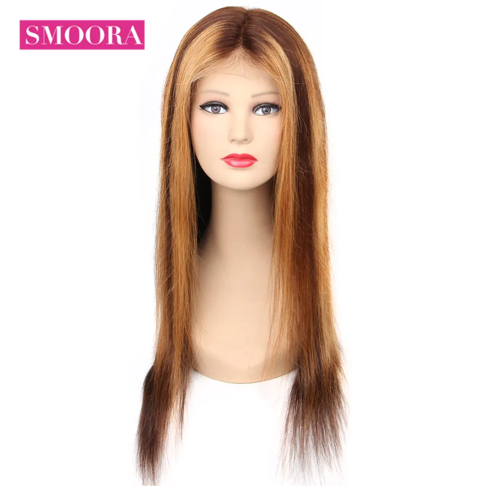 Прямые парики #4/27 Ombre 13X4 из человеческих волос на сетке спереди предварительно