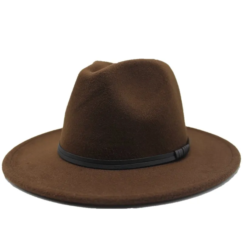 Winte шерсть фетр Джаз Fedoras шапки со шнурками Пряжка декор для женщин унисекс Панама с широкими полями Трилби ковбойская Кепка Панама