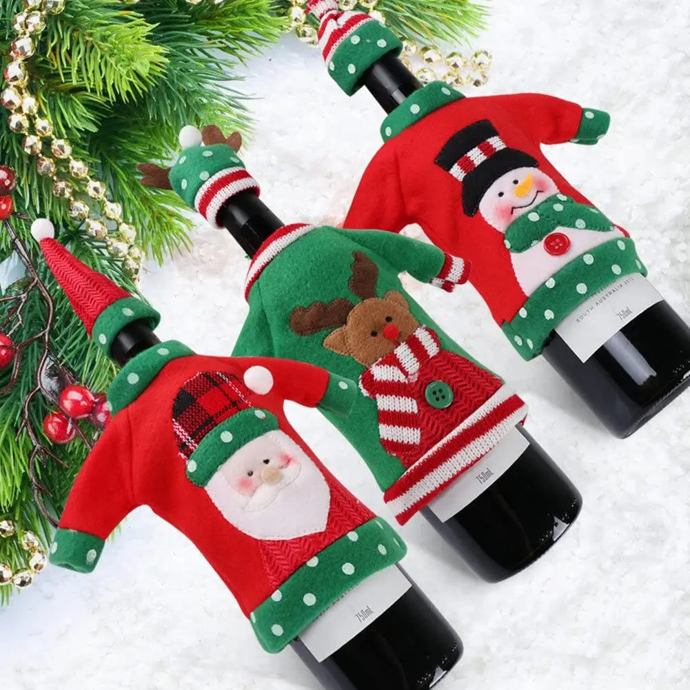 

3pcs/set Christmas Wine Bottle Cover Holiday Wine Bottle Sweaters Cover for Christmas Party Decoration