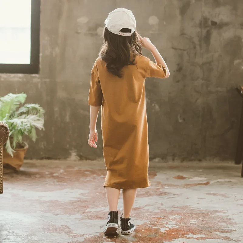 Женское летнее платье до колена с круглым вырезом и коротким рукавом | Детская