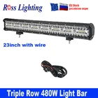 Световая балка 12D, трехрядная, 23 дюйма, 480 Вт, на крышу автомобиля, грузовика, внедорожника, вездехода