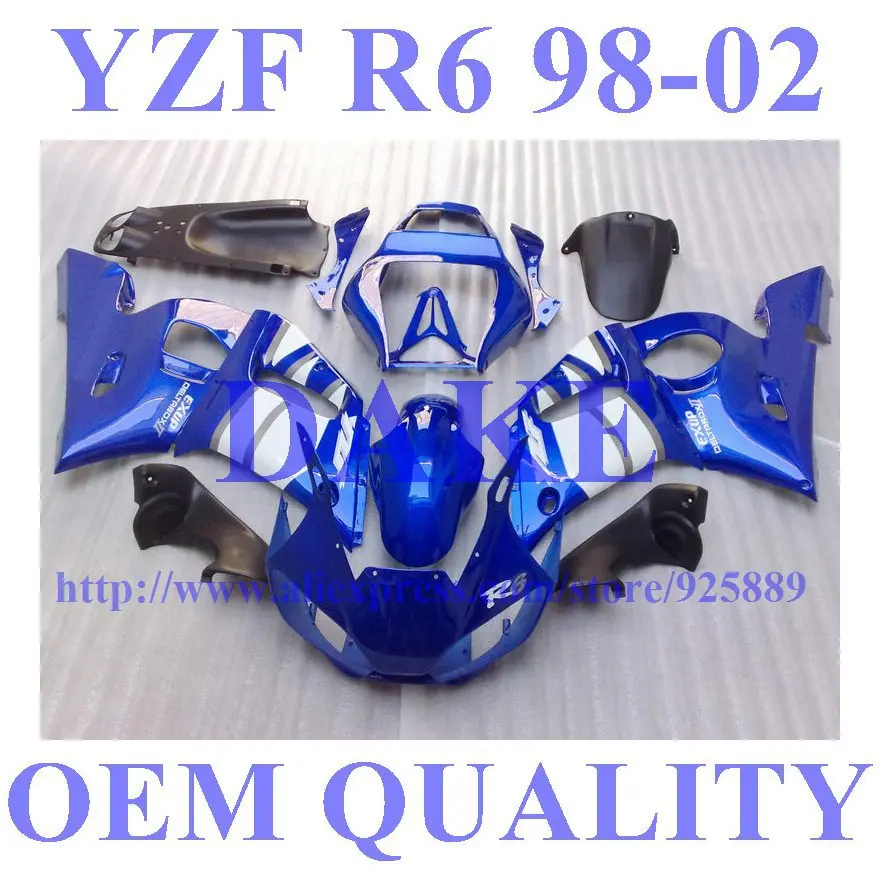 

Injection 100%NEW blue white Fairing kit for Yamaha YZF-R6 98-02 YZF R6 98 99 00 01 02 YZF 600 R6 1998 - 2002 #w0l3 fairing kits