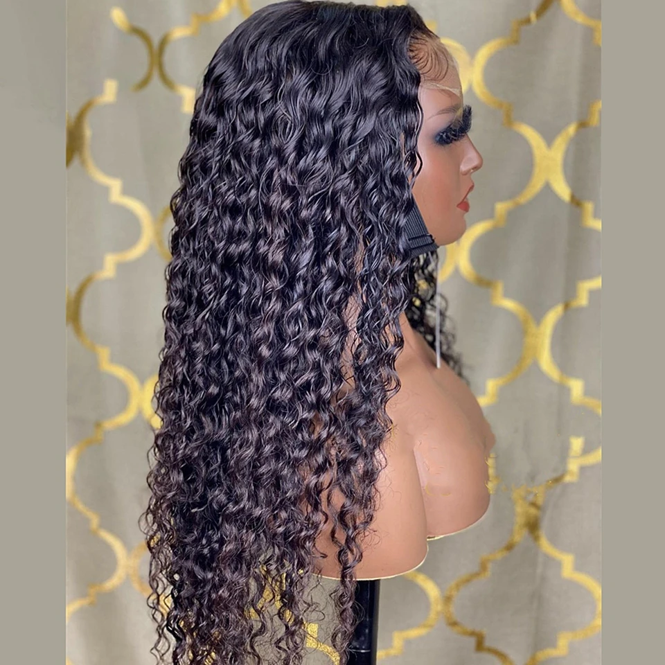 

Natural Black Lace Front Wigs Long Kinky Curly Wig Synthetic For Black Women Middle Part Hairline High Temperature Daily Wigs