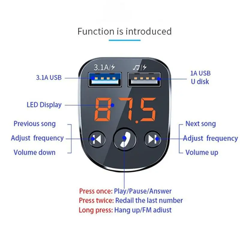 FM-трансмиттер автомобильный беспроводной Bluetooth 5 0 FM-радио модулятор