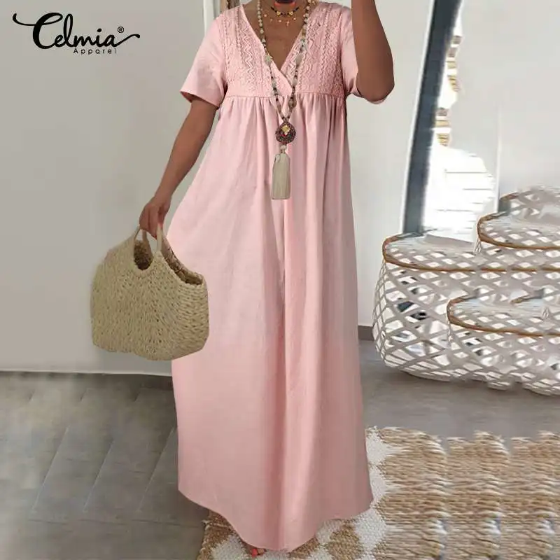 Платье женское длинное с V образным вырезом пикантное кружевное повседневное