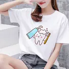 Женская летняя футболка с красивым мультяшным принтом зубов стоматологические модная женская одежда футболка 90s Harajuku Kawaii рубашка с короткими рукавами
