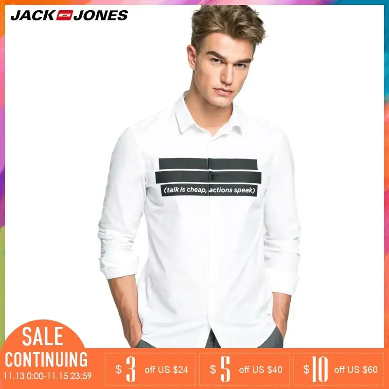 Jack & Jones бренд 100% хлопок офсетная печать письма Стенд воротник Тонкий с длинным