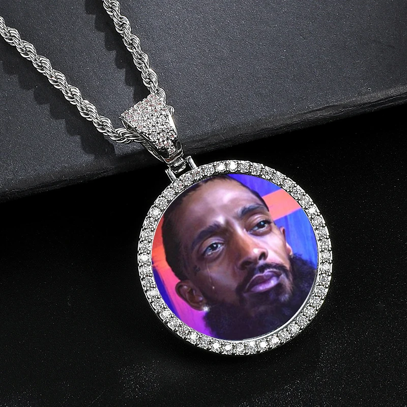 D&Z Custom Photo Memory Medallions Solid Pendant With Tennis Chain Hip Hop Jewelry Personalized Cubic Zircon Chains Gift images - 6