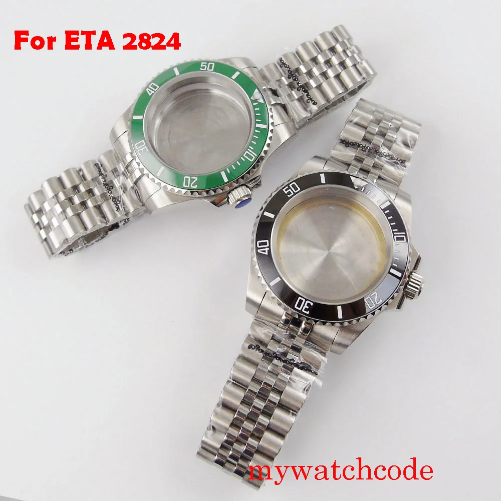 For ETA 2824 Movement Bliger 40mm Stainless Steel Watch Case Sapphire Glass No Cyclops Jubilee Strap Rotating Bezel