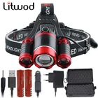 Litwod 2303REZ70 XM-L T6 3 светодиодные фары головного света светильник Фонари головная лампа вспышка светильник Масштабируемые Перезаряжаемые 18650 батарея