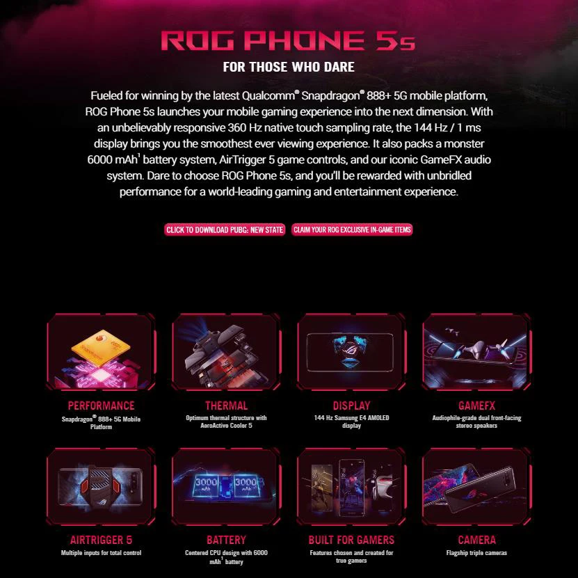 Телефон ASUS ROG телефон 5S Snapdragon 888 plus 6 78 '𧅄 Гц AMOLED 6000 мАч 65 Вт Быстрая игровая NFC |