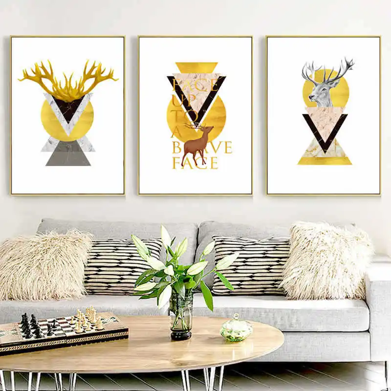 

Animal Abstract Unframed Wall Paintings Minimalist Gold Decor Anime Poster Set Living Room Decoration Wall Art Decor