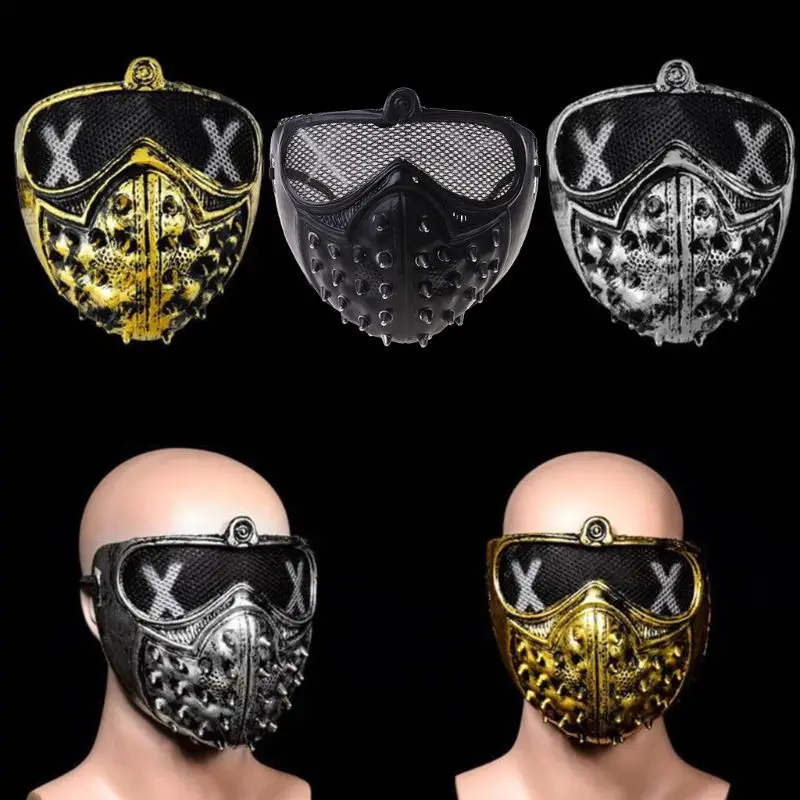 

Halloween Punk Devil Anime Half Mask Plastic Rivets Metallic Color Ghost Masquerade Death Cosplay Costume Party Props