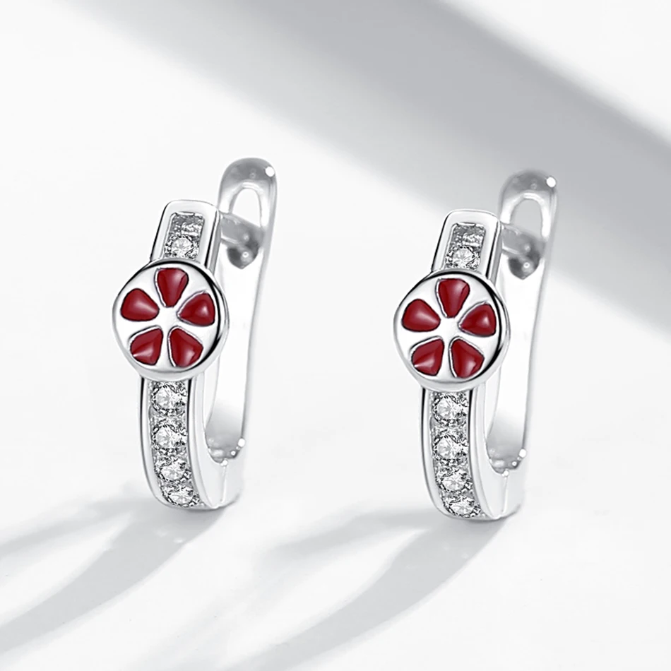 Red Enamel Cute Small Lemon Earrings with Cubic Zirconia 925 Sterling Silver Stud for Girls Children Baby Kids Jewelry | Украшения и